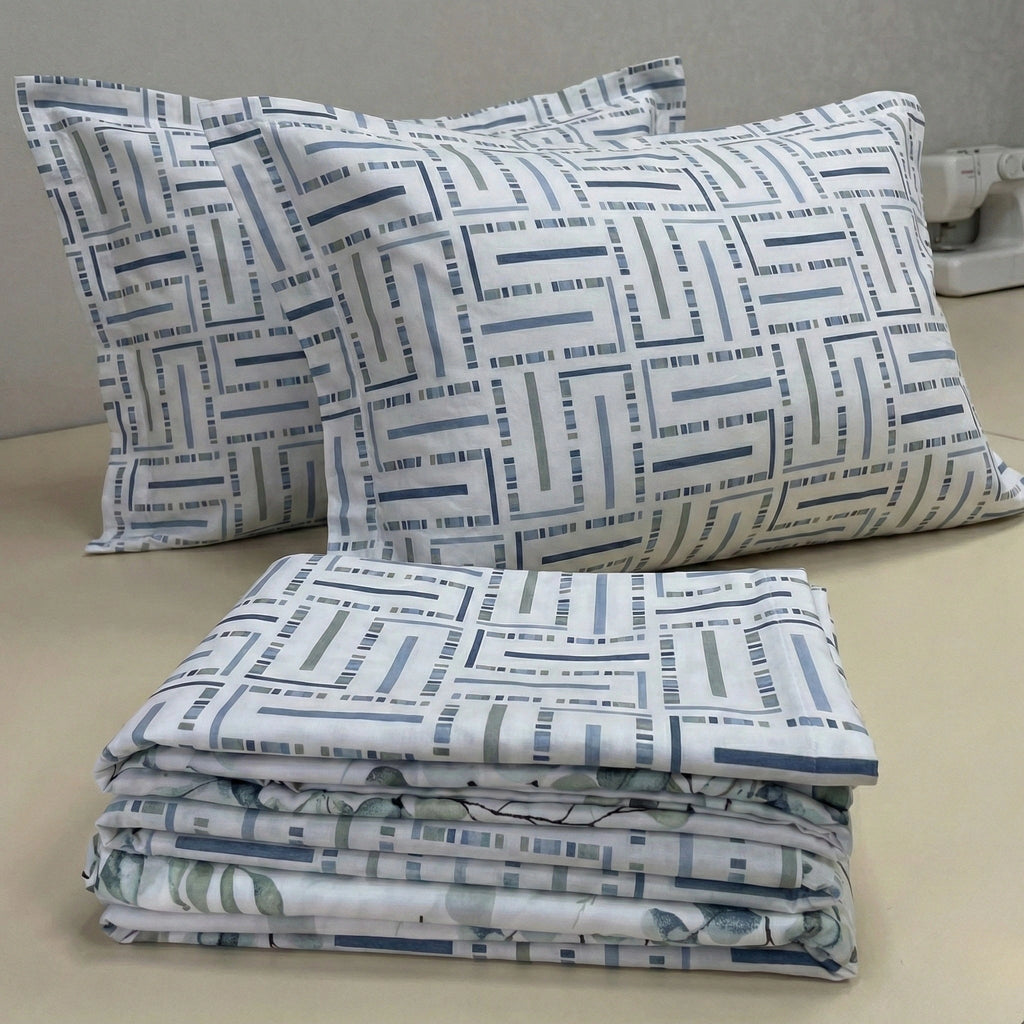 Blue Geometric — 3 Piece Bedsheet Set