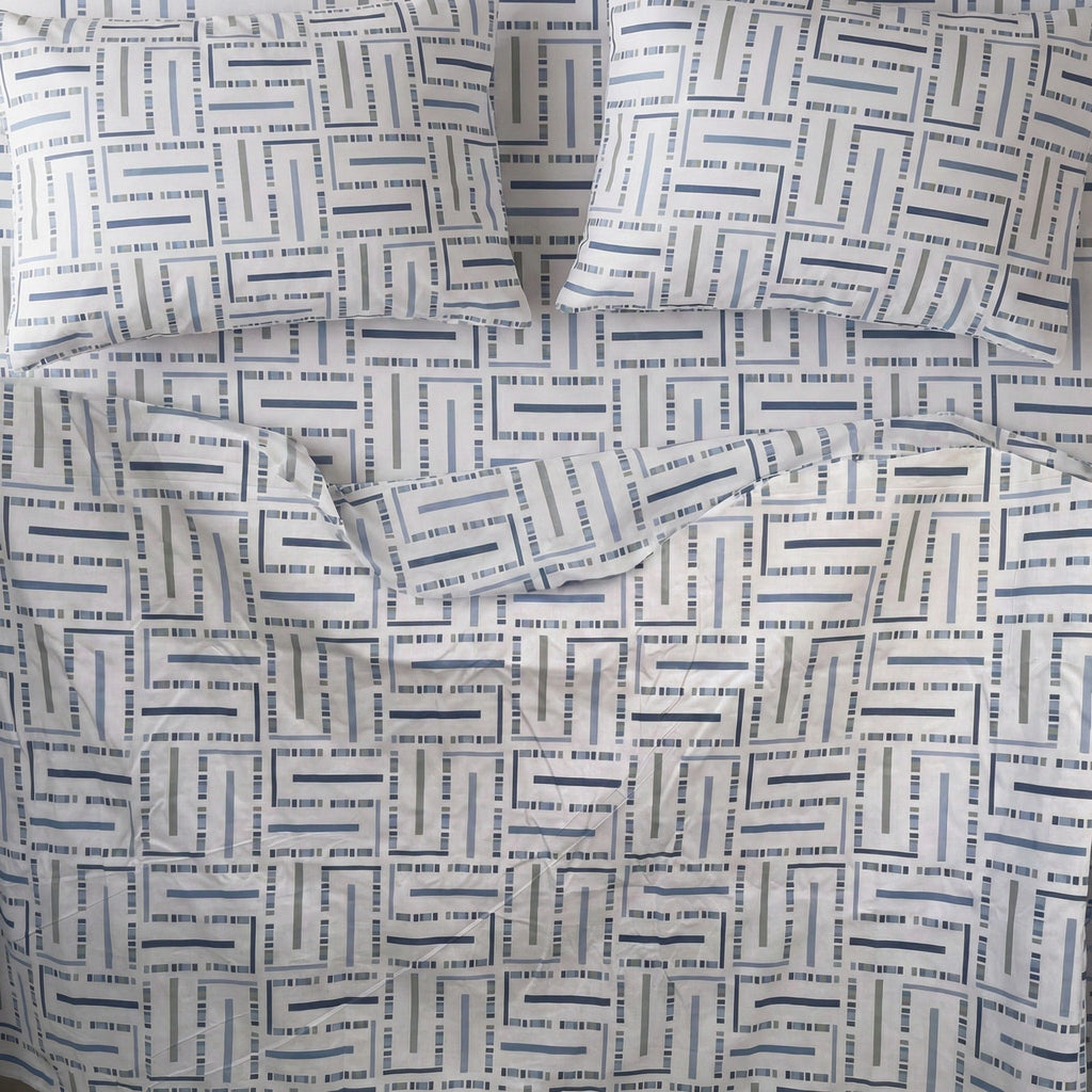 Blue Geometric — 3 Piece Bedsheet Set