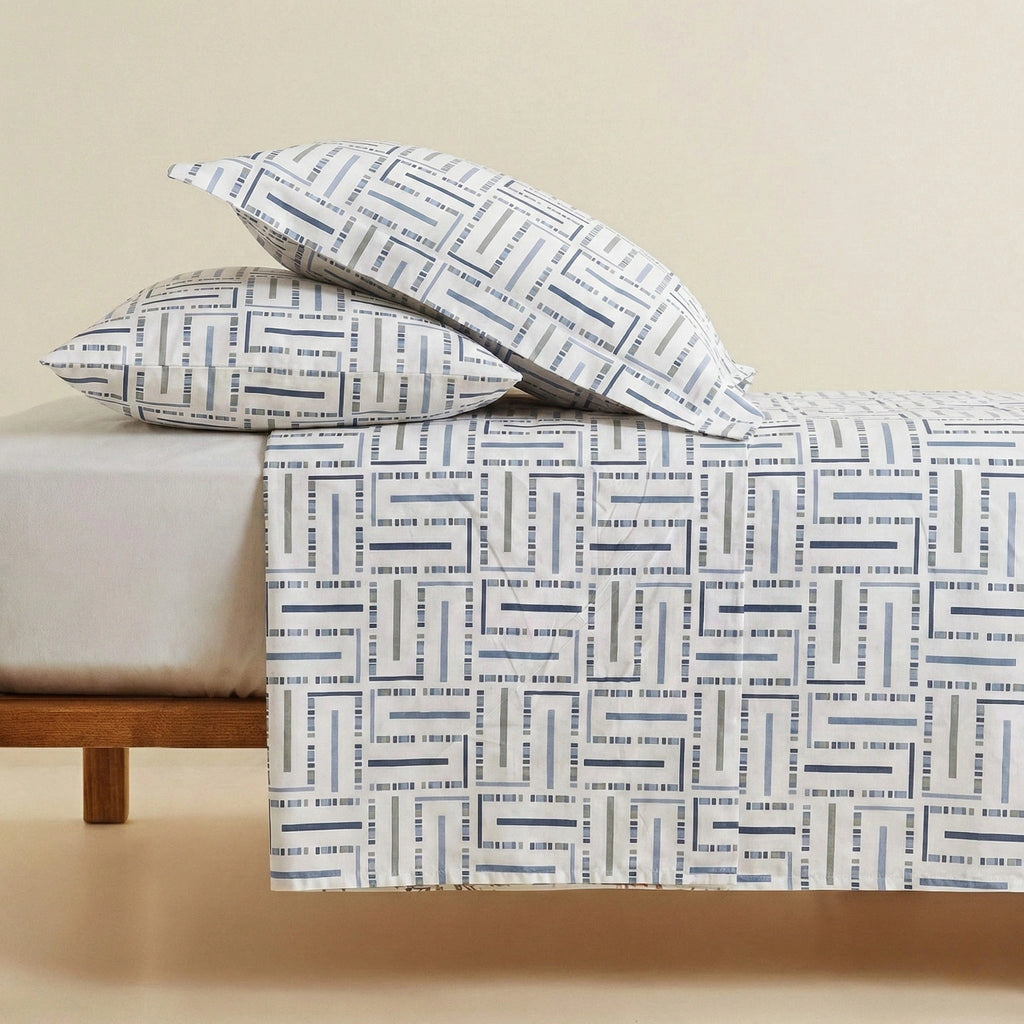 Blue Geometric — 3 Piece Bedsheet Set