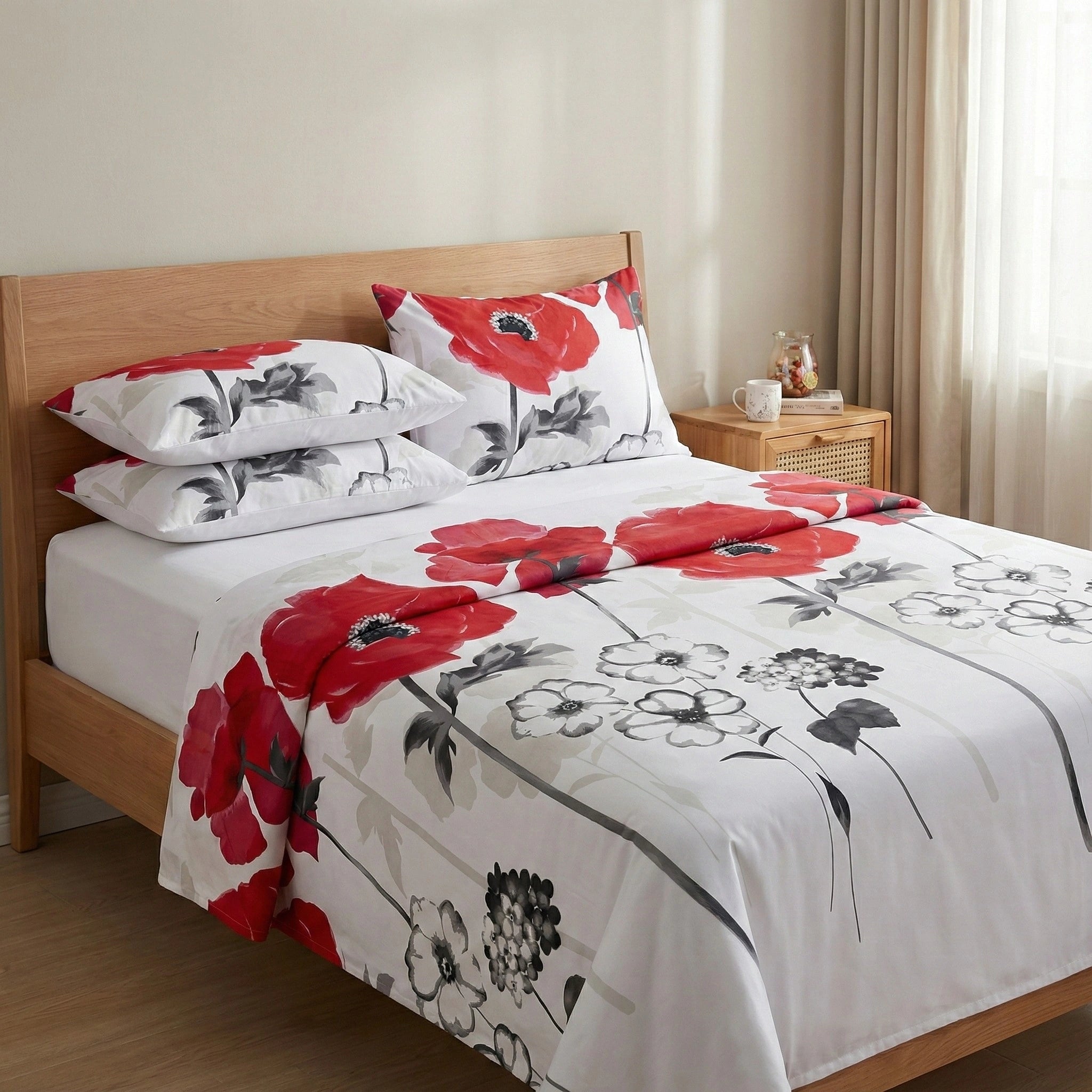 Scarlet Bloom Luxe Bedding – 100% Pure Cotton Bed Sheet Set – Premium Edition