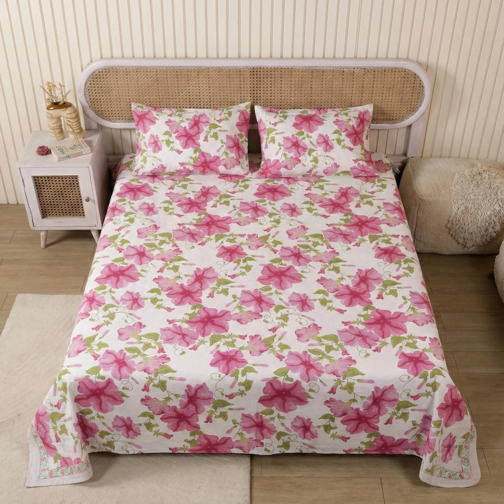 Charming Pink Floral Bedding Set in Cotton Sateen – Soft and Luxurious for Your Bedroom