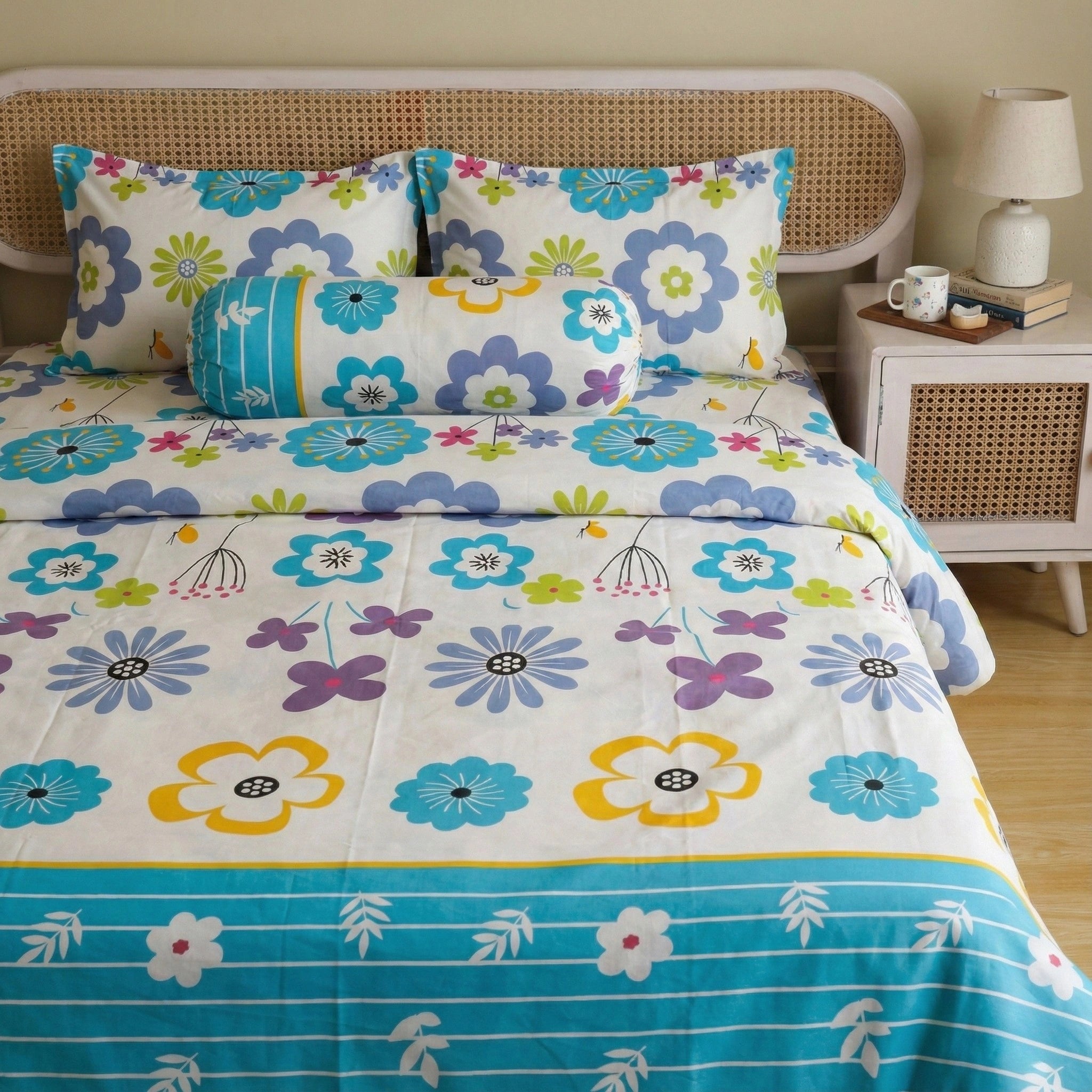 Floral Garden Percale Cotton Bedding | 1 x Sheet & 2 x Pillowcases