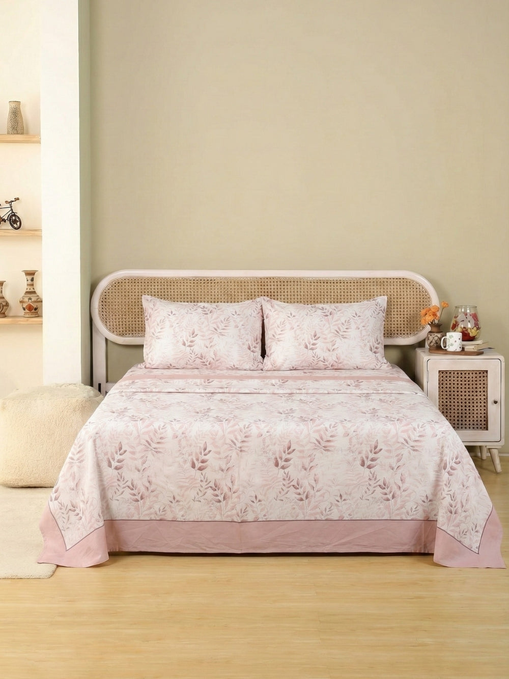 Soft Pink Botanical — 3 Piece Bedsheet Set