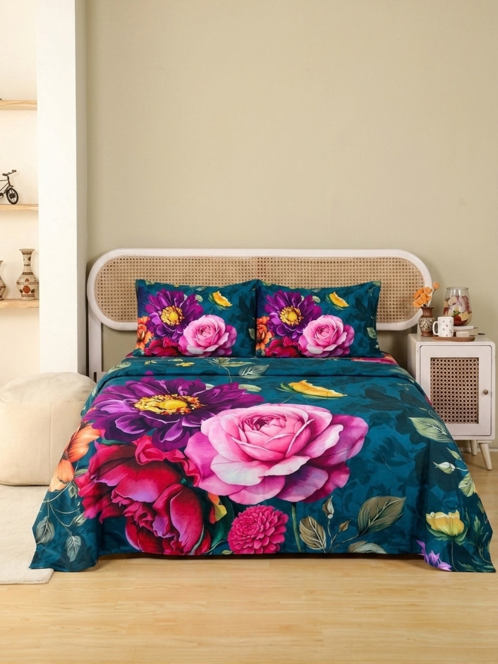 Teal Bloom — 3 Piece Bedsheet Set
