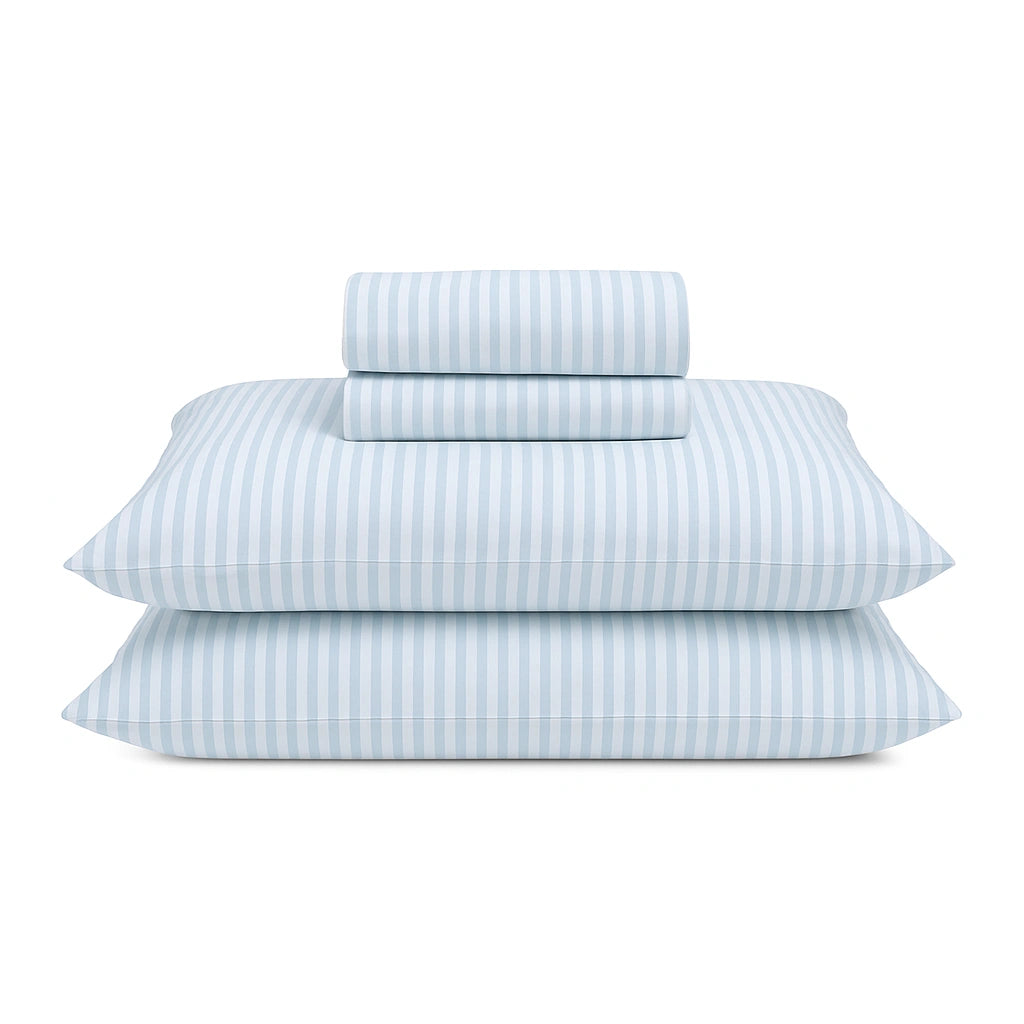 Ice Blue Cotton Satin Bed Sheet Set - Luxe Edition