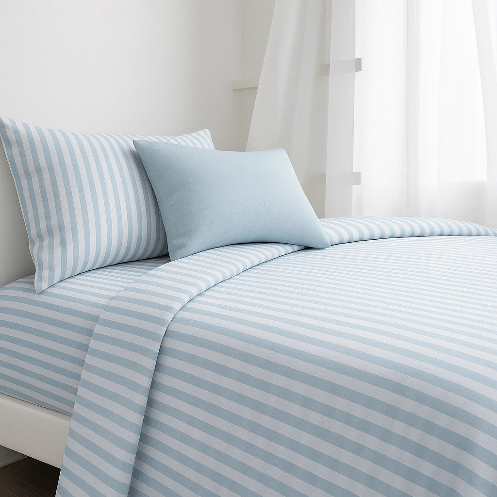 Ice Blue Cotton Satin Bed Sheet Set - Luxe Edition