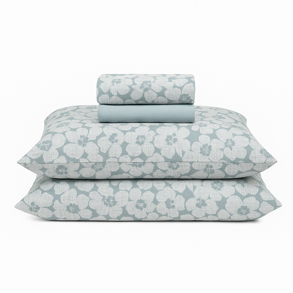 Light Blue Pattern 100% Pure Cotton Bed Sheet Set – Premium Edition