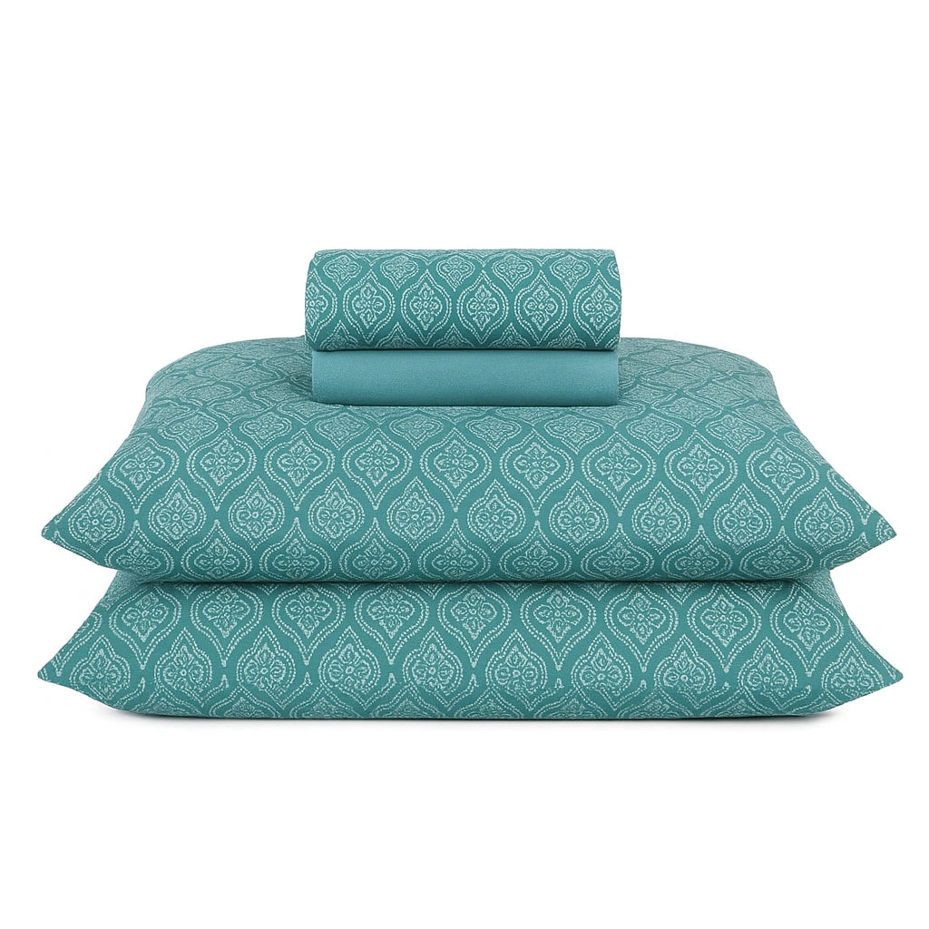 Teal 100% Pure Cotton Bed Sheet Set – Premium Edition