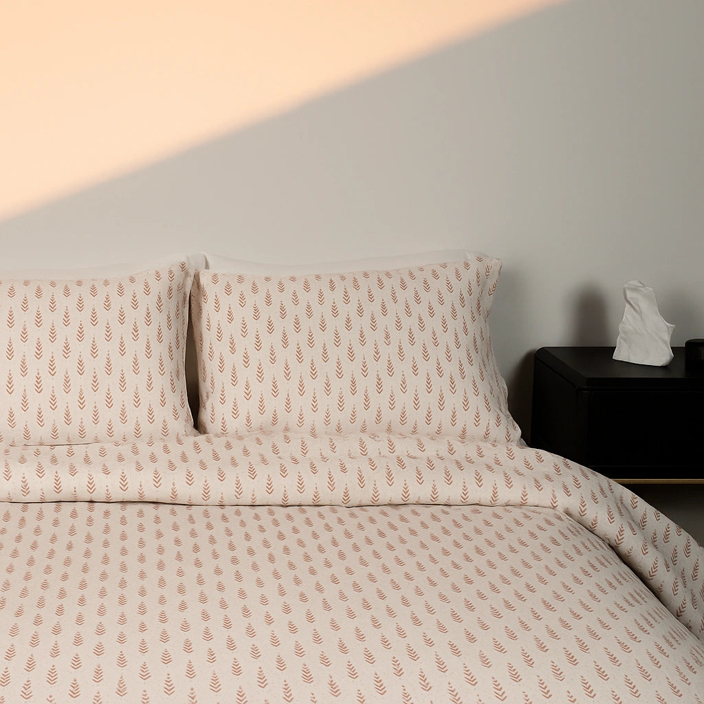 Rust Leaf Print 100% Pure Cotton Bed Sheet Set – Premium Edition