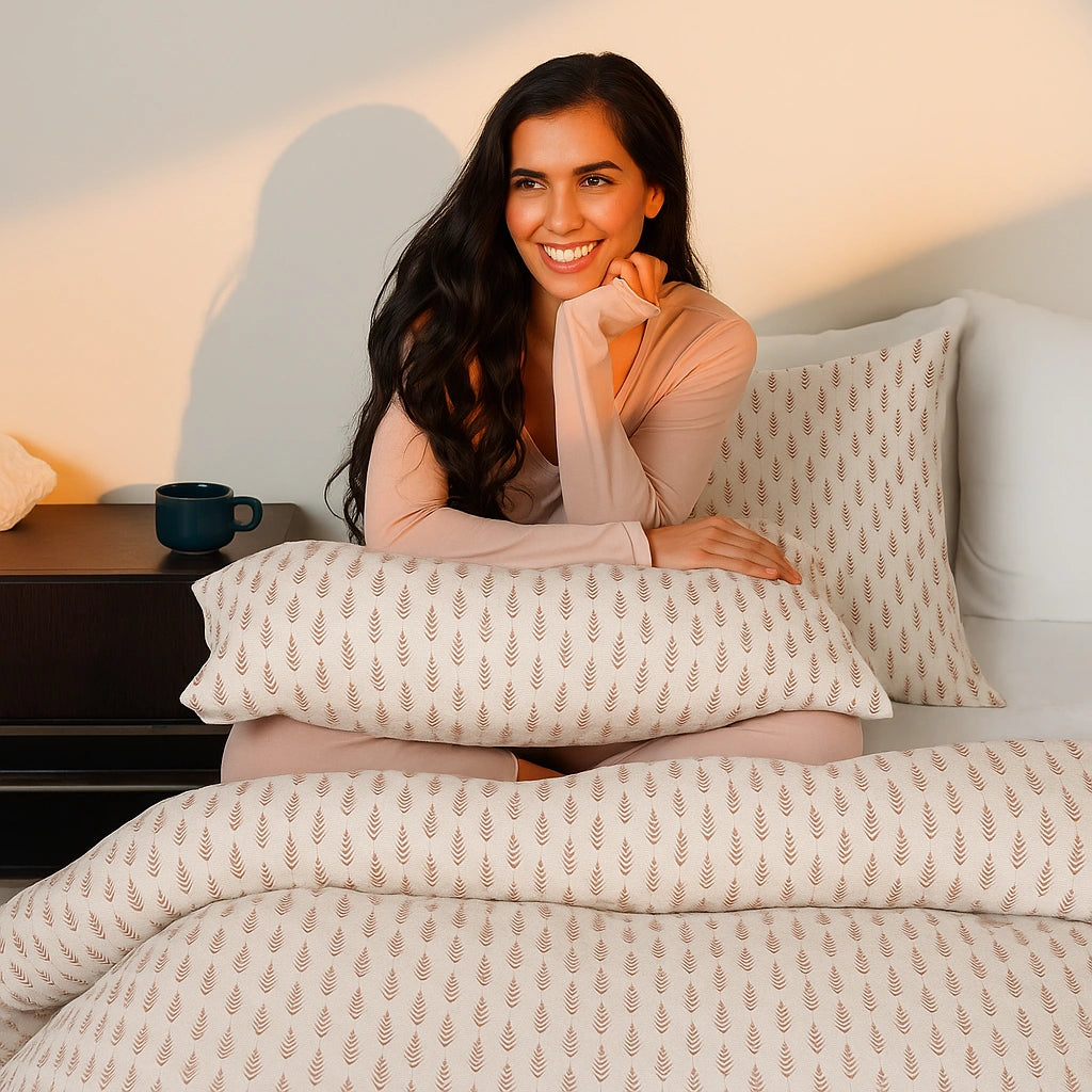 Rust Leaf Print 100% Pure Cotton Bed Sheet Set – Premium Edition