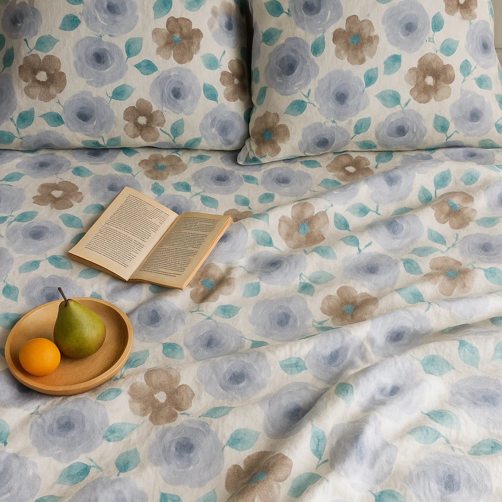 Aqua Rose Floral 100% Pure Cotton Bed Sheet Set | Premium Comfort & Style