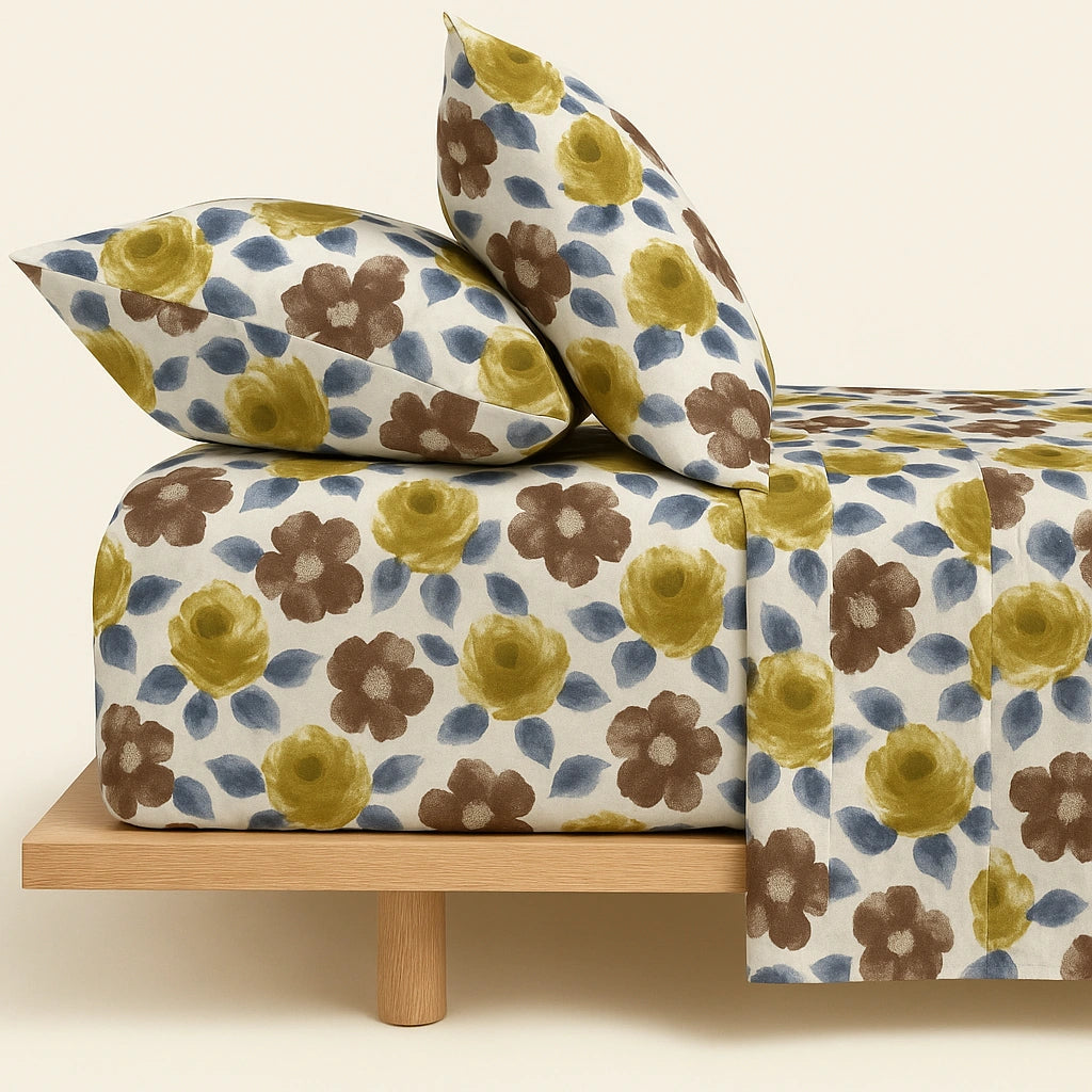 Aqua Rose Floral 100% Pure Cotton Bed Sheet Set | Premium Comfort & Style