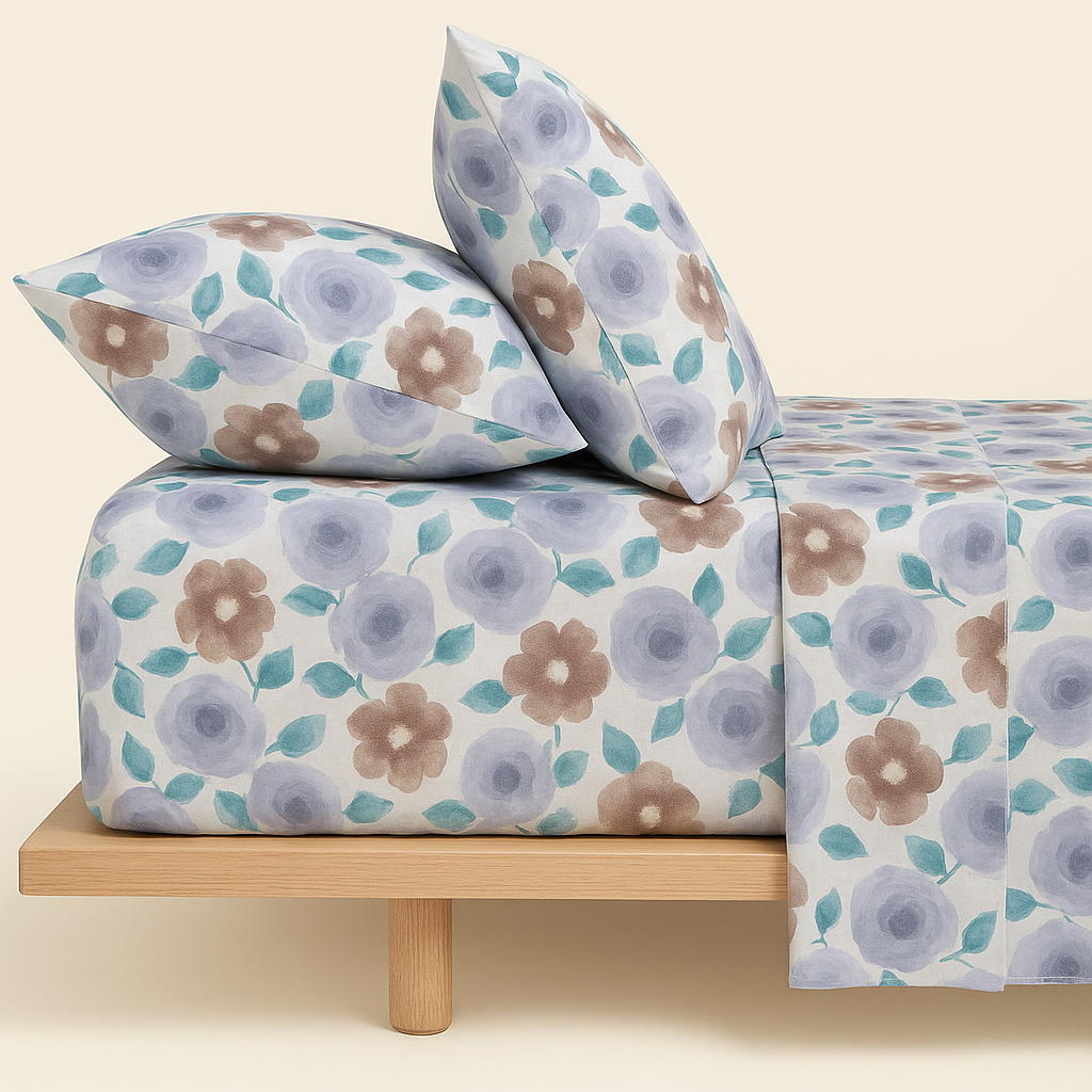 Aqua Rose Floral 100% Pure Cotton Bed Sheet Set | Premium Comfort & Style