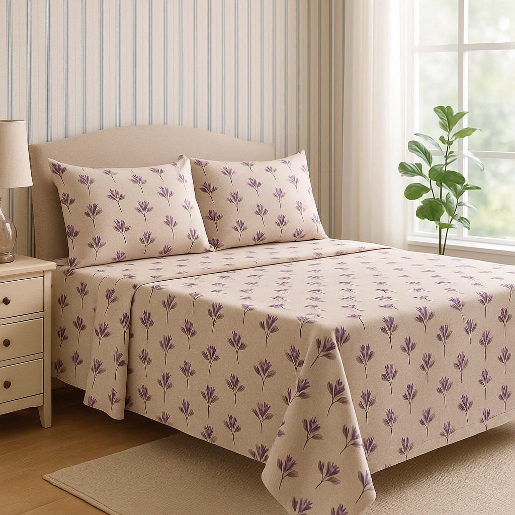 Lavender Bloom 100% Pure Cotton Bed Sheet Set – Premium Edition