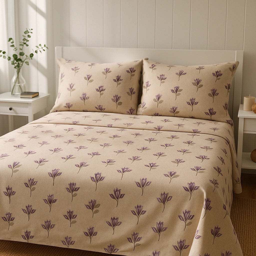 Lavender Bloom 100% Pure Cotton Bed Sheet Set – Premium Edition
