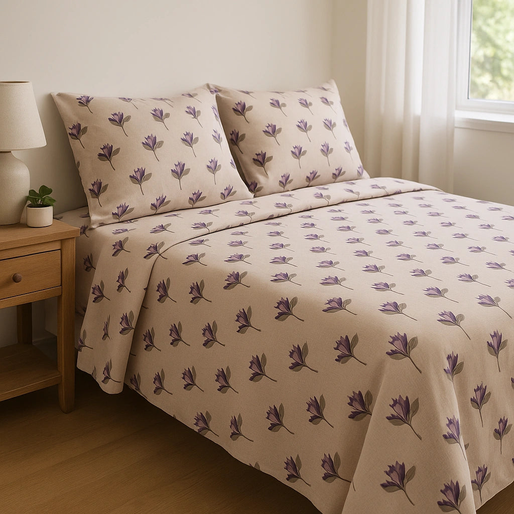 Lavender Bloom 100% Pure Cotton Bed Sheet Set – Premium Edition