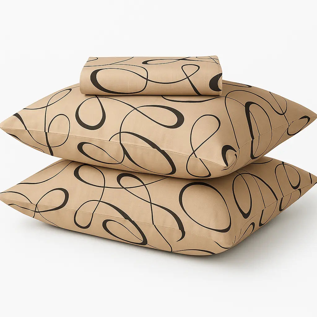 Beige Noir Swirl 100% Pure Cotton Bed Sheet Set – Premium Edition