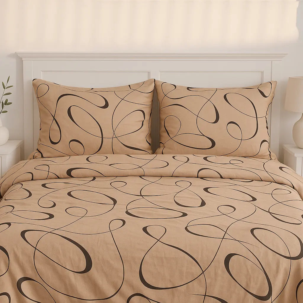 Beige Noir Swirl 100% Pure Cotton Bed Sheet Set – Premium Edition