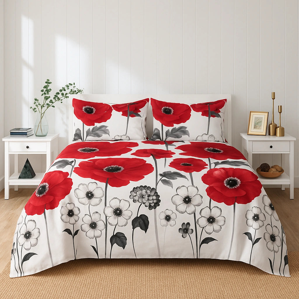 Scarlet Bloom Luxe Bedding – 100% Pure Cotton Bed Sheet Set – Premium Edition