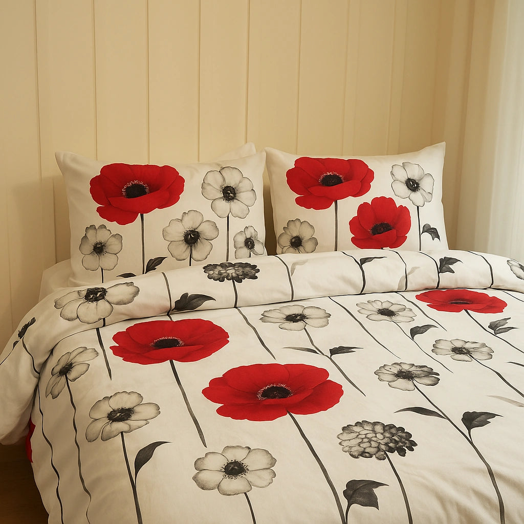 Scarlet Bloom Luxe Bedding – 100% Pure Cotton Bed Sheet Set – Premium Edition