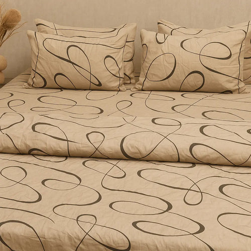 Beige Noir Swirl 100% Pure Cotton Bed Sheet Set – Premium Edition