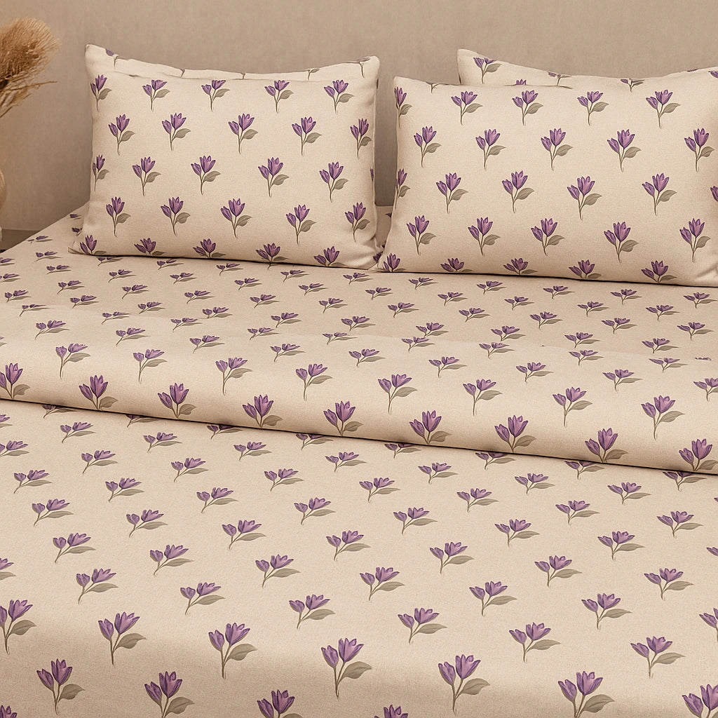Lavender Bloom 100% Pure Cotton Bed Sheet Set – Premium Edition