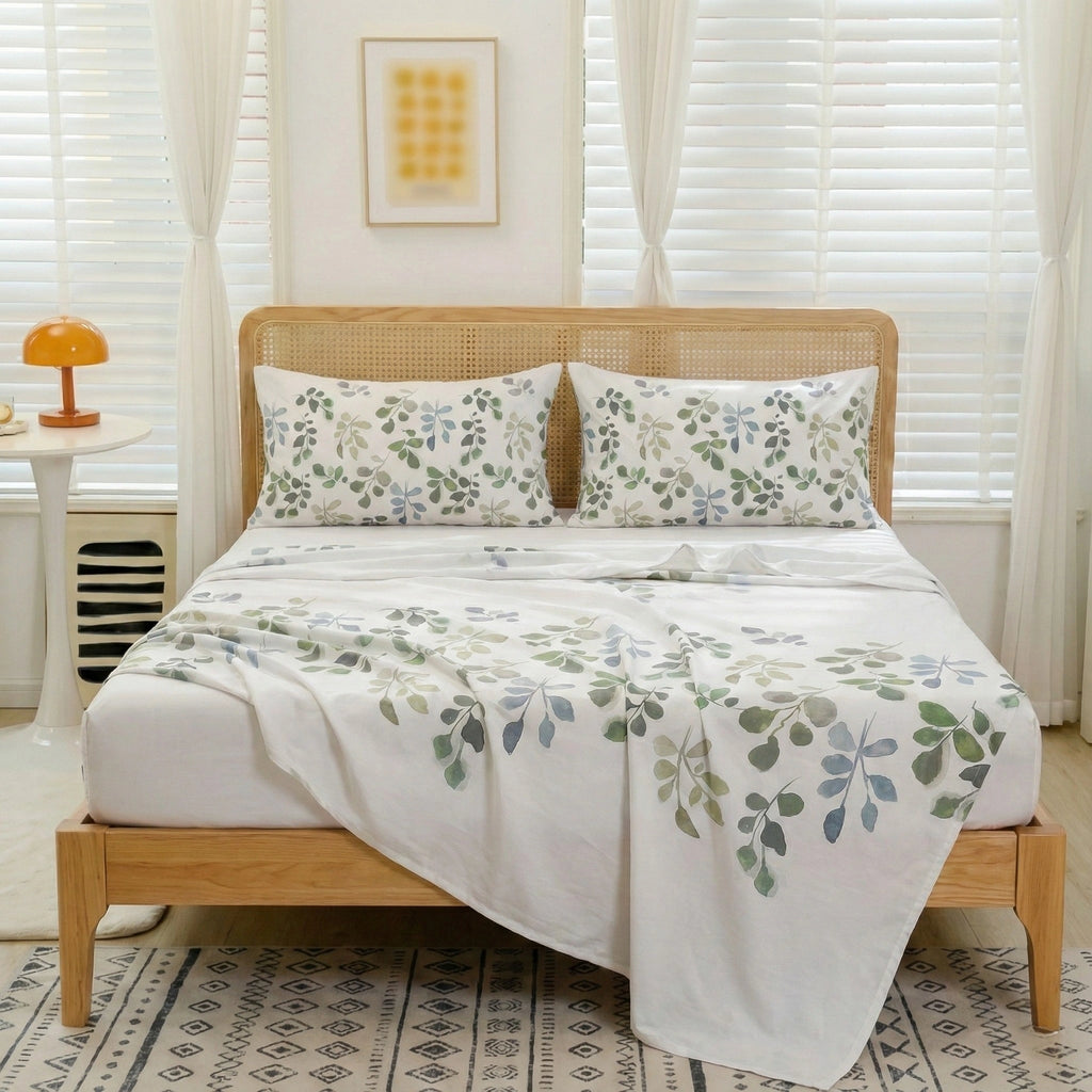 Fresh Meadow Percale Cotton Bedding | 1 x Sheet & 2 x Pillowcases