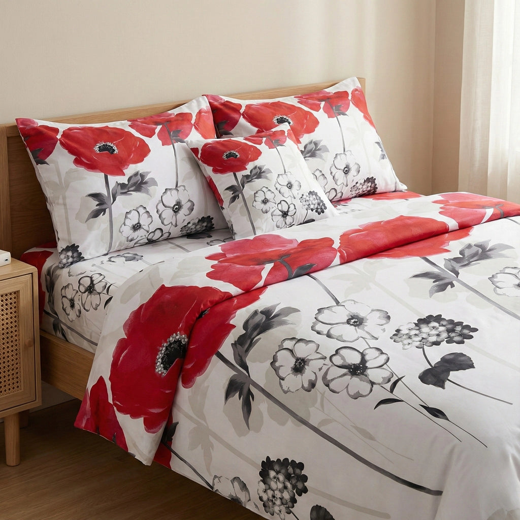 Scarlet Bloom Luxe Bedding – 100% Pure Cotton Bed Sheet Set – Premium Edition