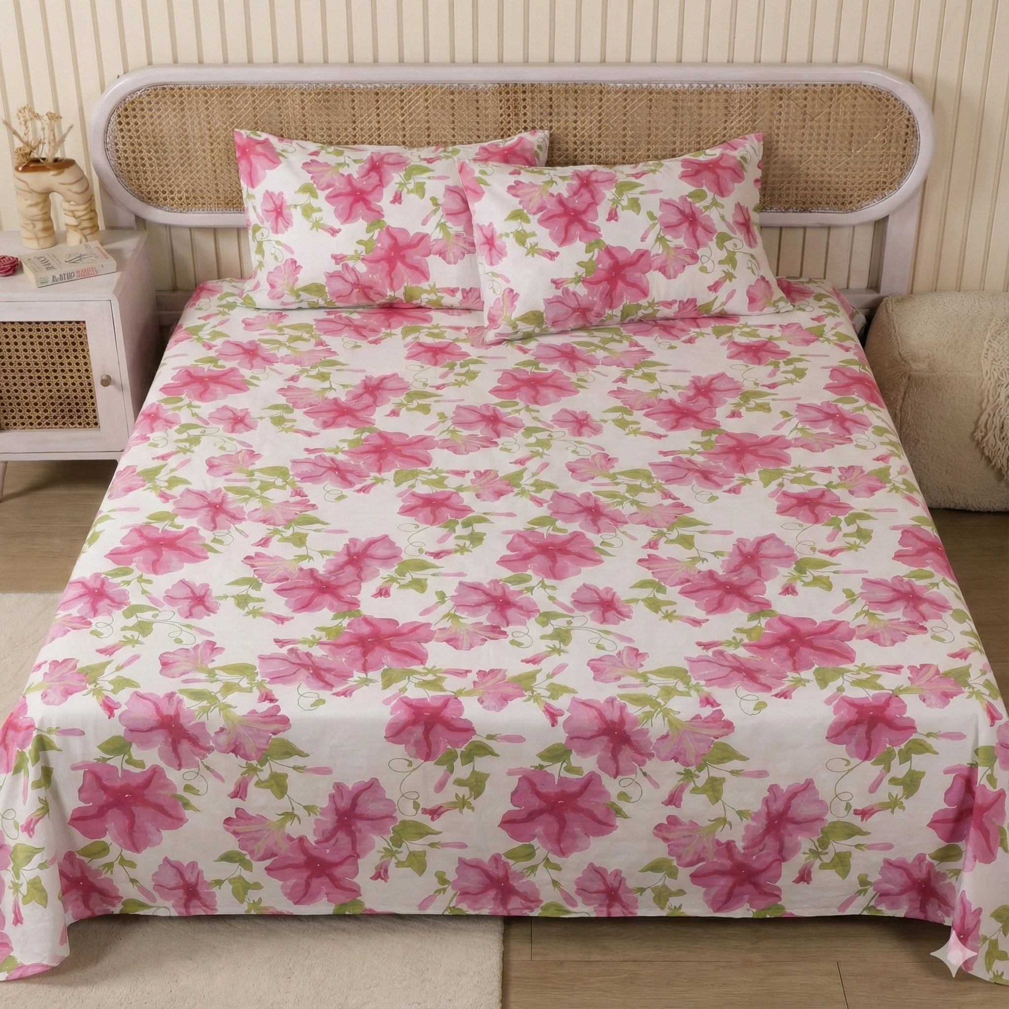 Charming Pink Floral Bedding Set in Cotton Sateen – Soft and Luxurious for Your Bedroom