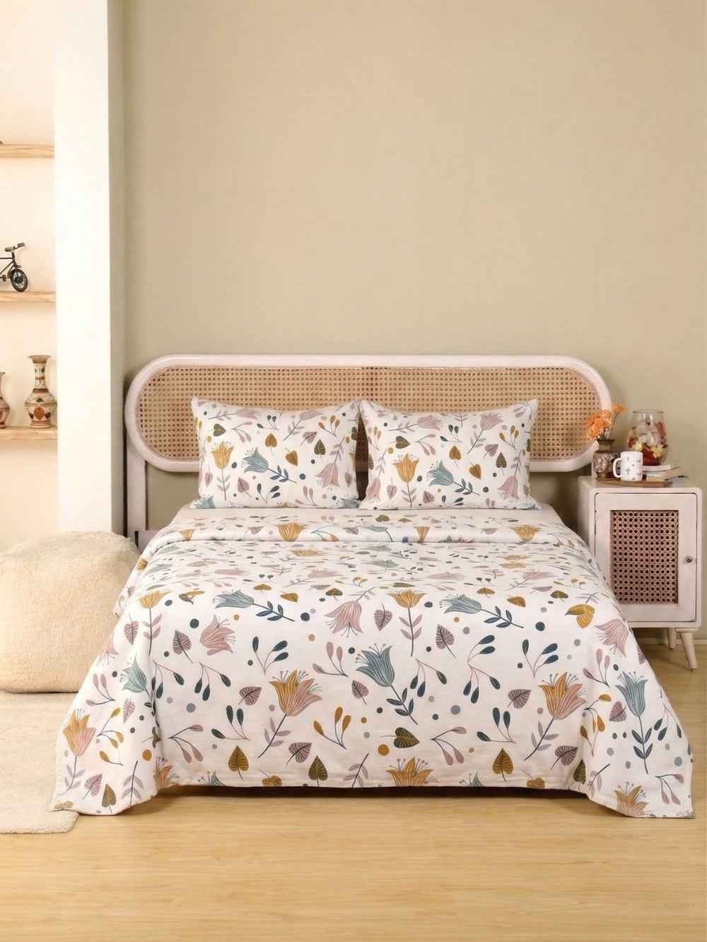 Nordic Bloom Botanical | Premium Blend | 3-Piece Bedsheet Set