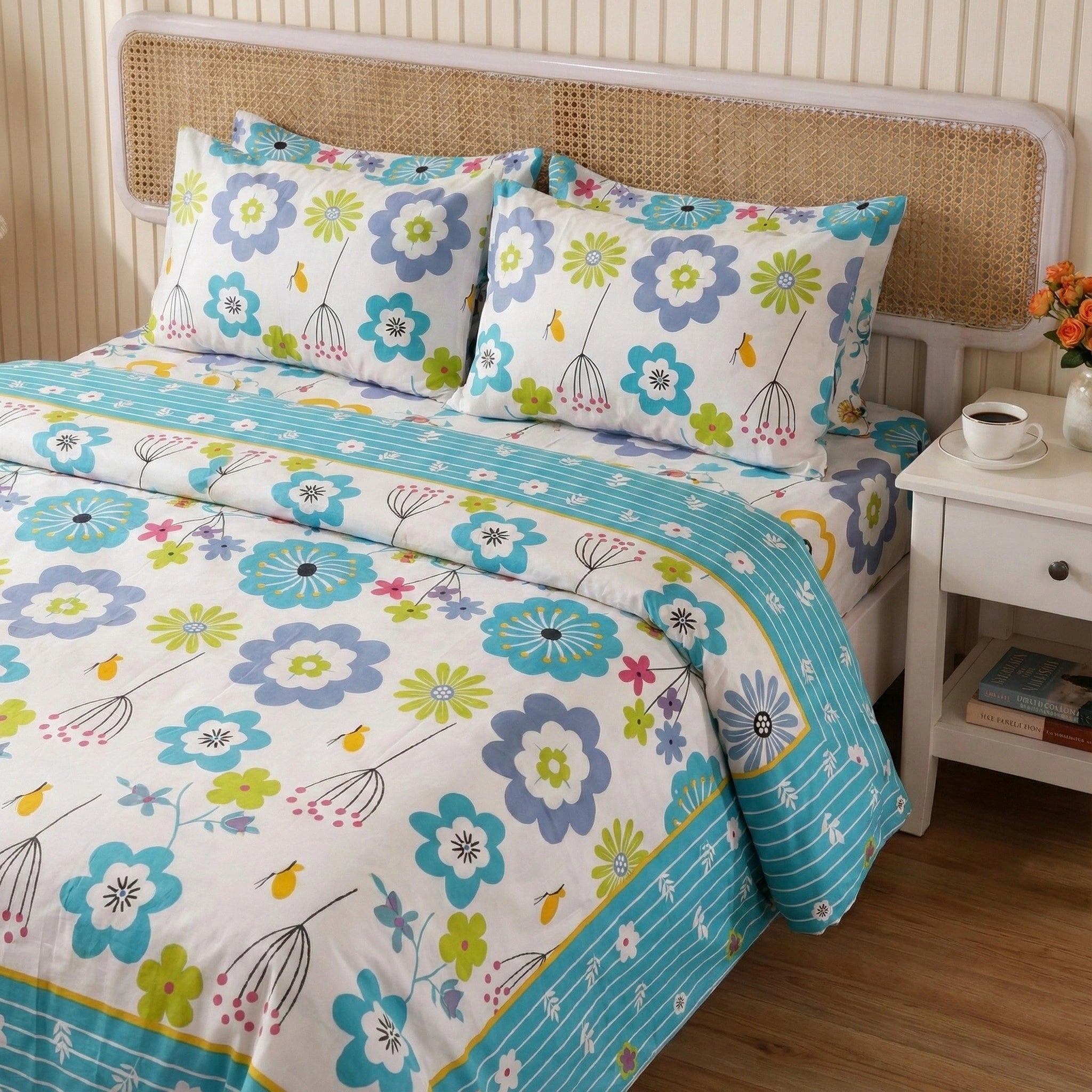 Floral Garden Percale Cotton Bedding | 1 x Sheet & 2 x Pillowcases