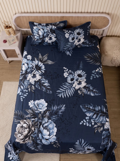 Navy Flora — 3 Piece Bedsheet Set