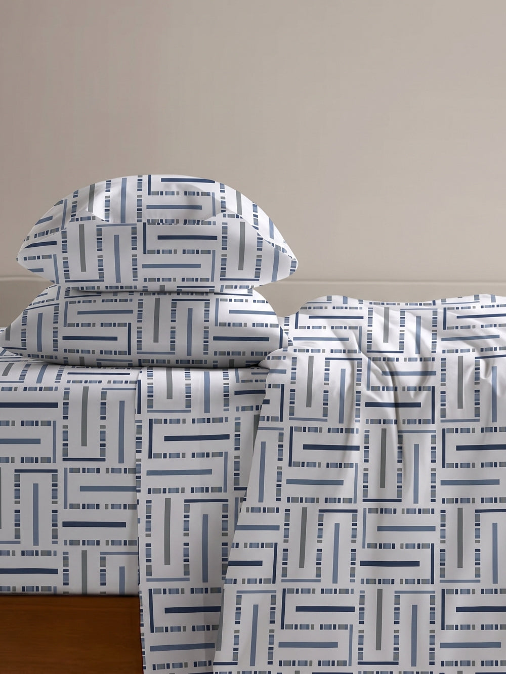 Blue Geometric — 3 Piece Bedsheet Set