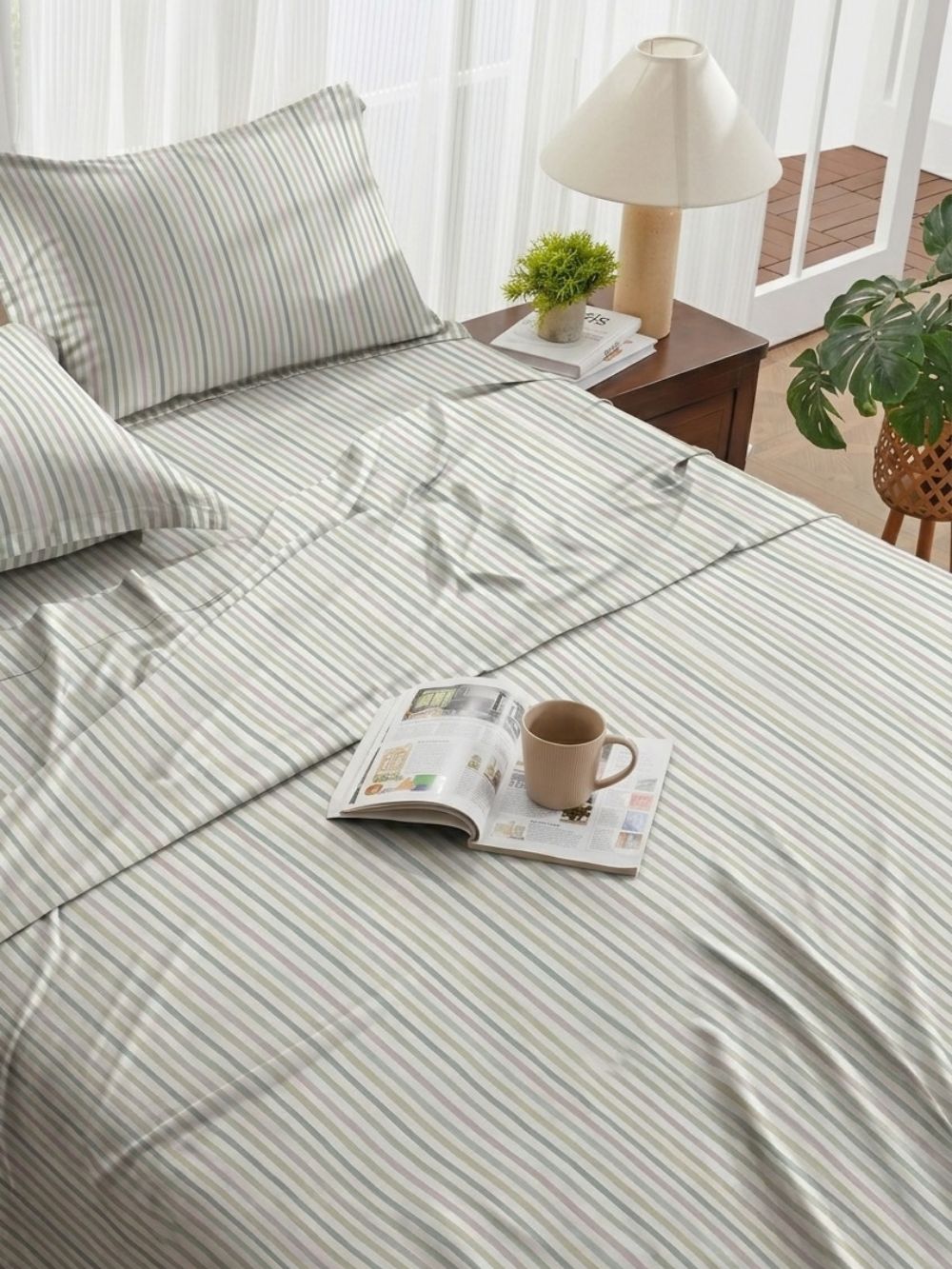 Sage Stripe — 3 Piece Bedsheet Set
