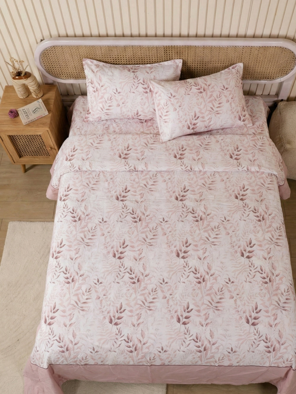 Soft Pink Botanical — 3 Piece Bedsheet Set