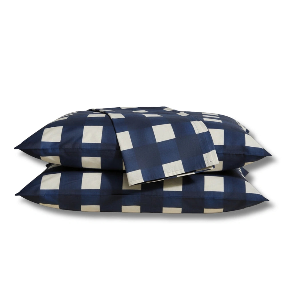 Navy Check Luxe | Pure Cotton Satin Bed Sheet Set | Aaram by SS Fabric