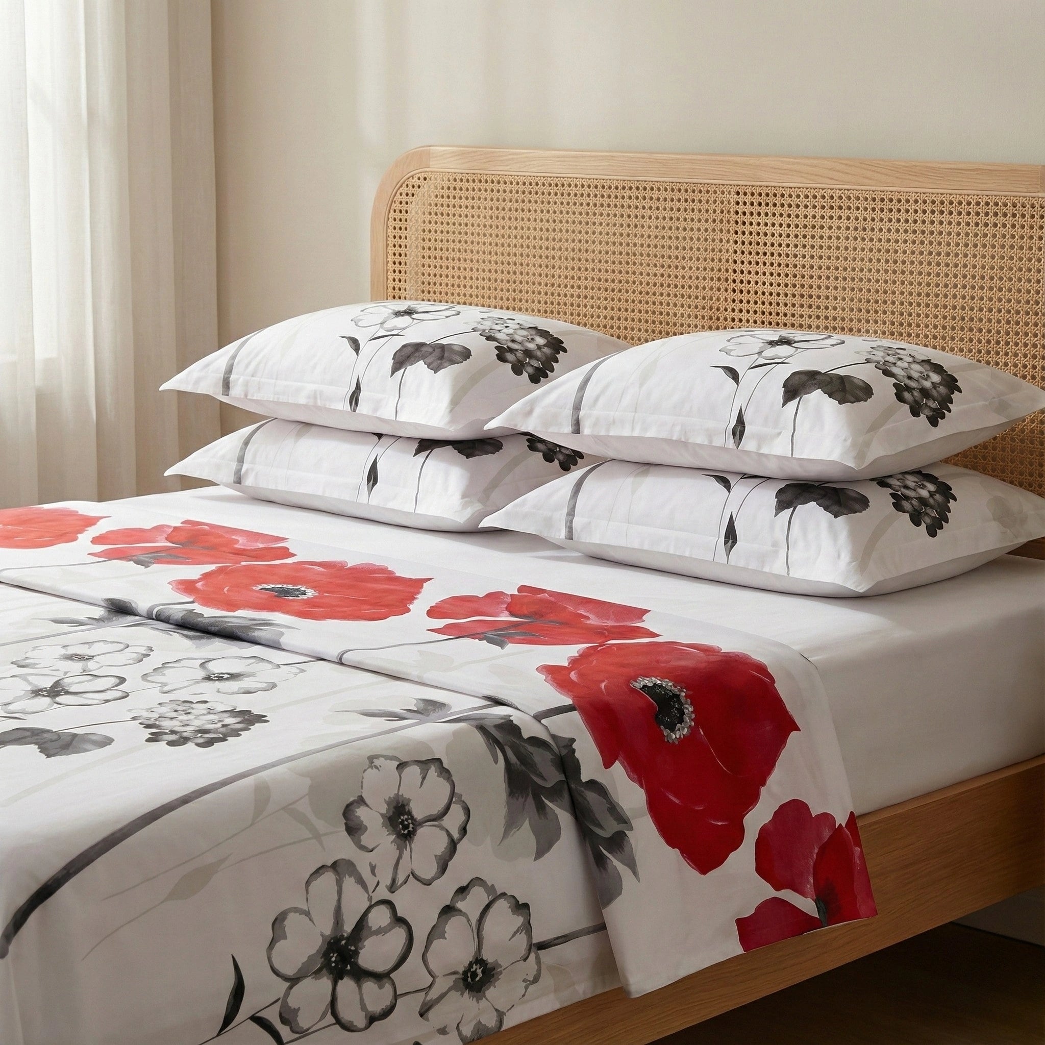 Scarlet Bloom Luxe Bedding – 100% Pure Cotton Bed Sheet Set – Premium Edition