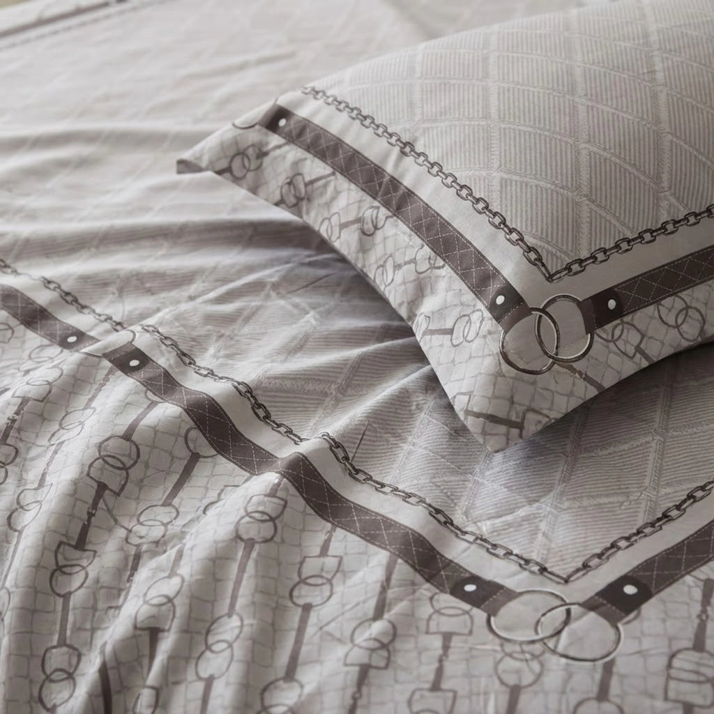 Chain Link Luxe | 100% Pure Cotton Sateen Bed Sheet Set with Cushion Covers  | Aaram by SS