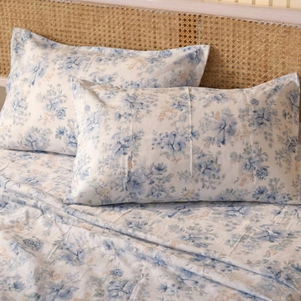 Blue Blossom Percale Cotton Bedding | Premium Bedding
