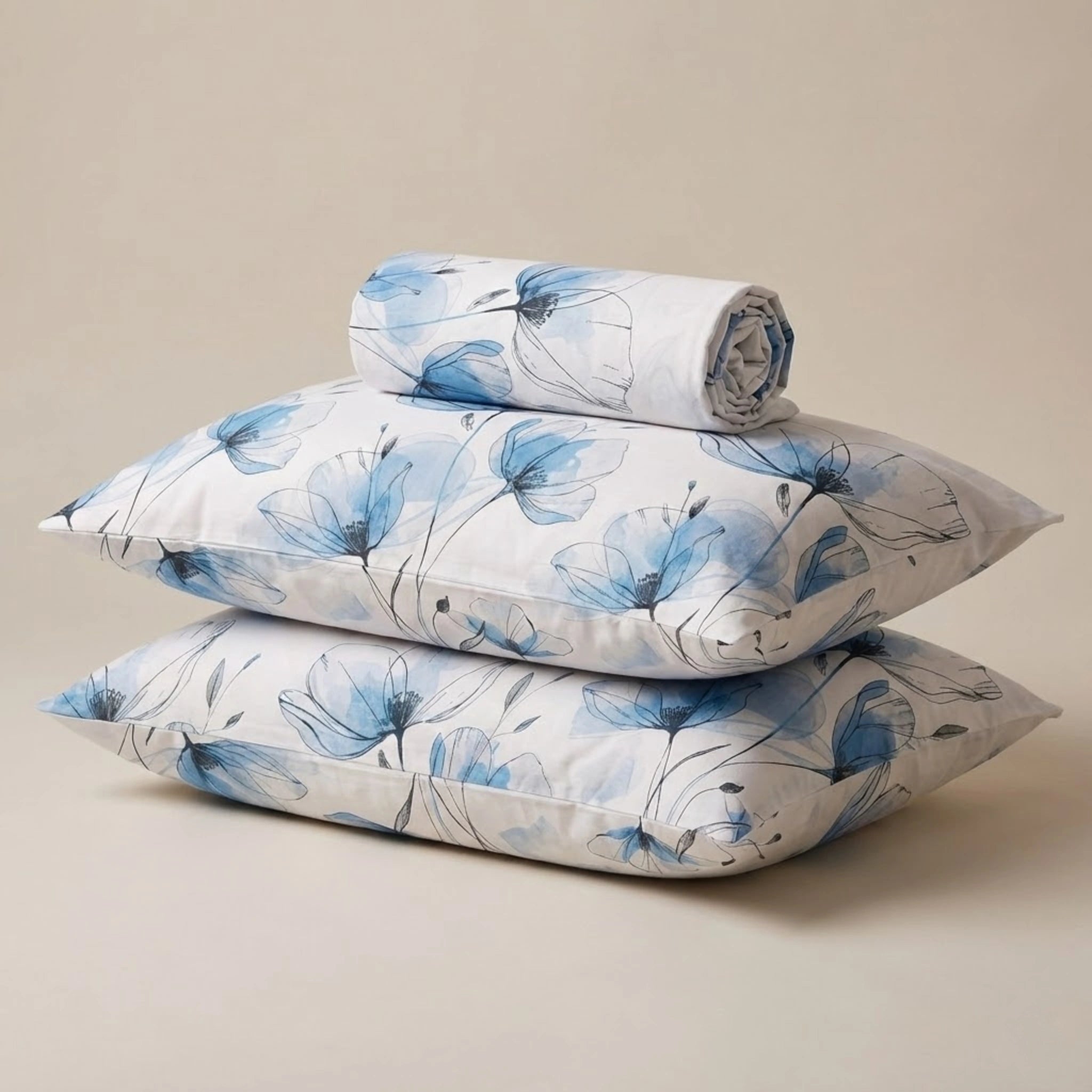 Sky Blossom Cotton Bedding | 1 Sheet & 2 Pillowcases for Elegant Comfort