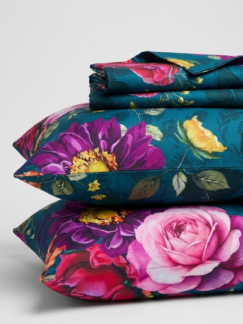 Teal Bloom — 3 Piece Bedsheet Set