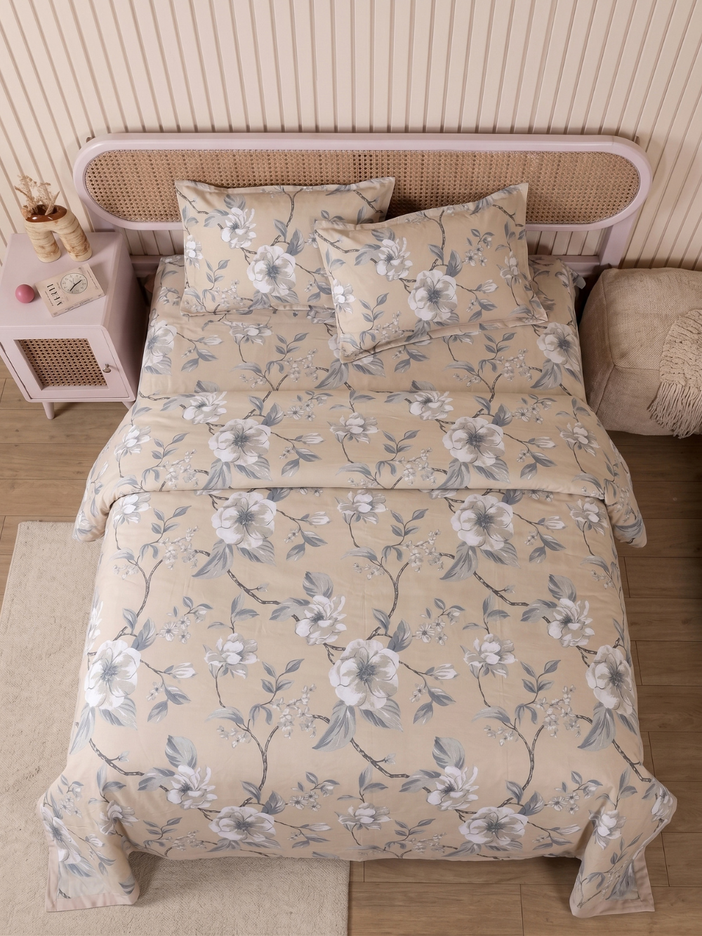 Taupe Blossom — 3 Piece Bedsheet Set