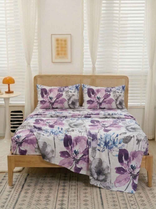 Purple Watercolor | Signature Hybrid | 3-Piece Bedsheet Set