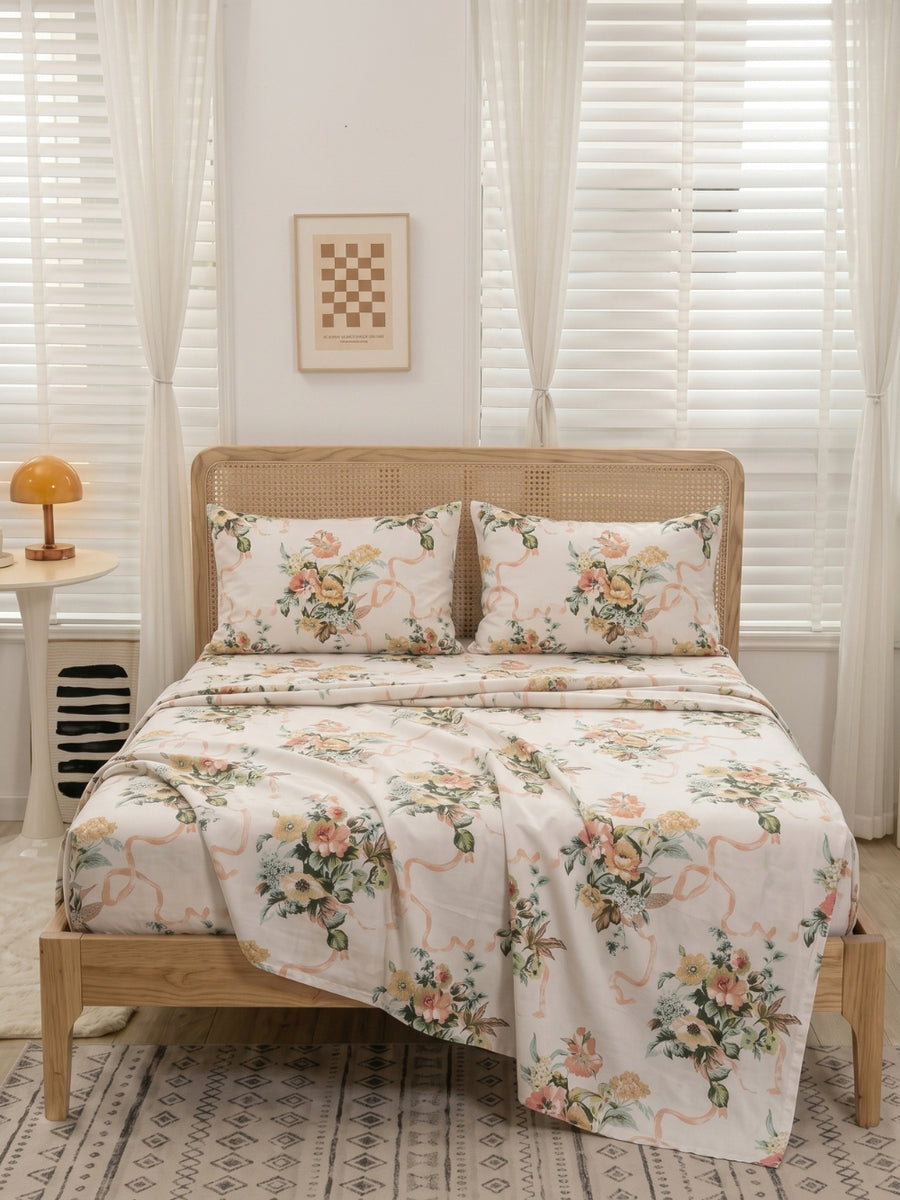 Peach Bouquet — 3 Piece Bedsheet Set
