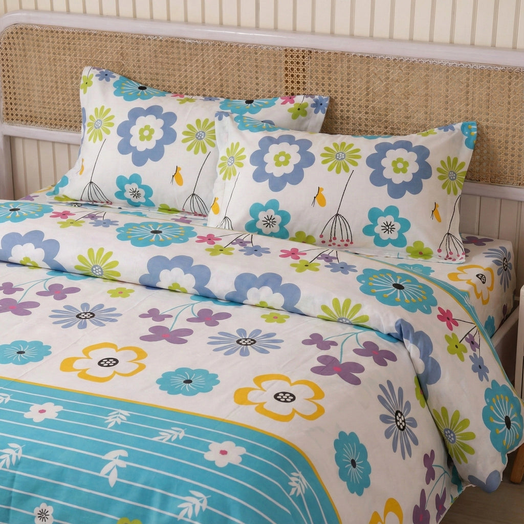 Floral Garden Percale Cotton Bedding | 1 x Sheet & 2 x Pillowcases