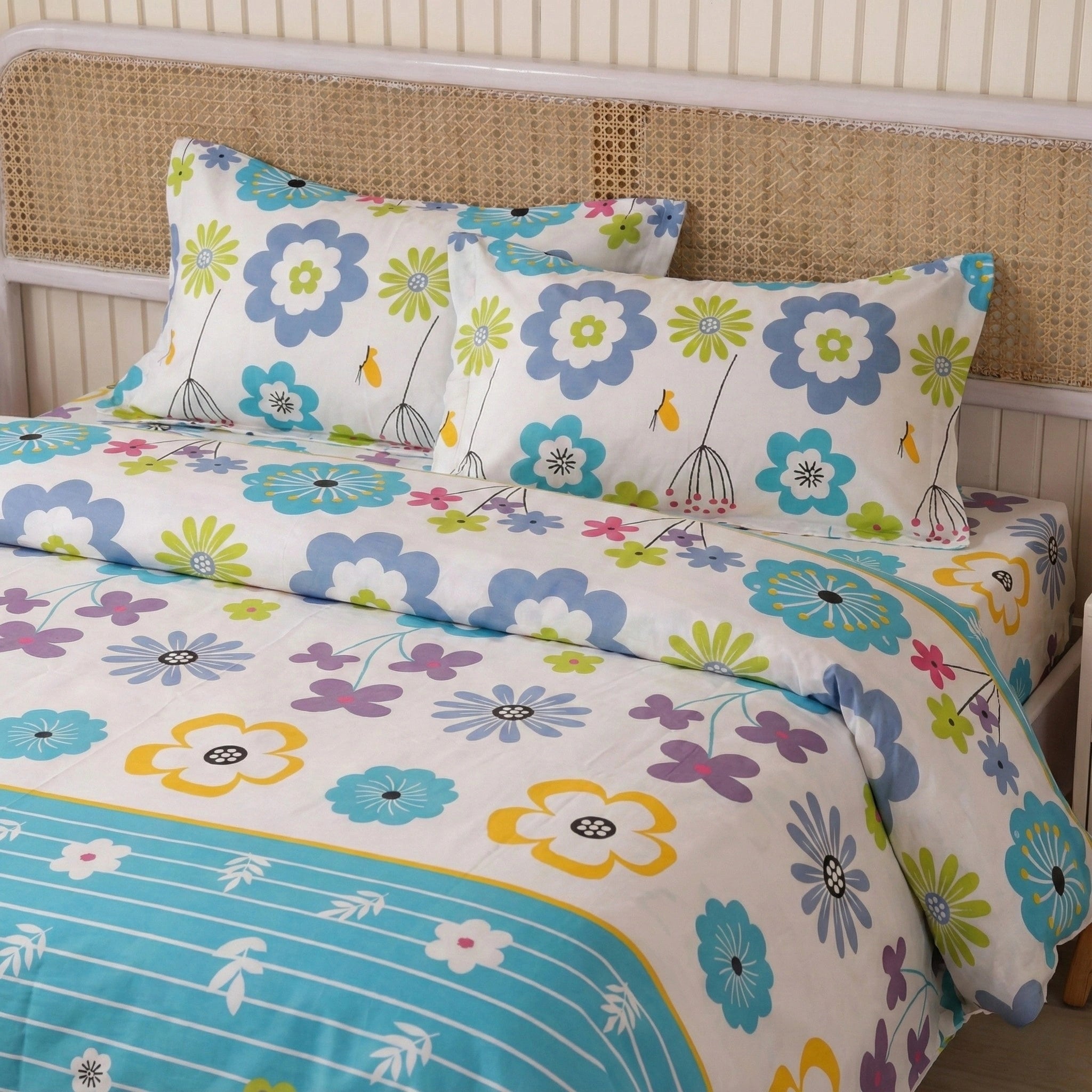 Floral Garden Percale Cotton Bedding | 1 x Sheet & 2 x Pillowcases