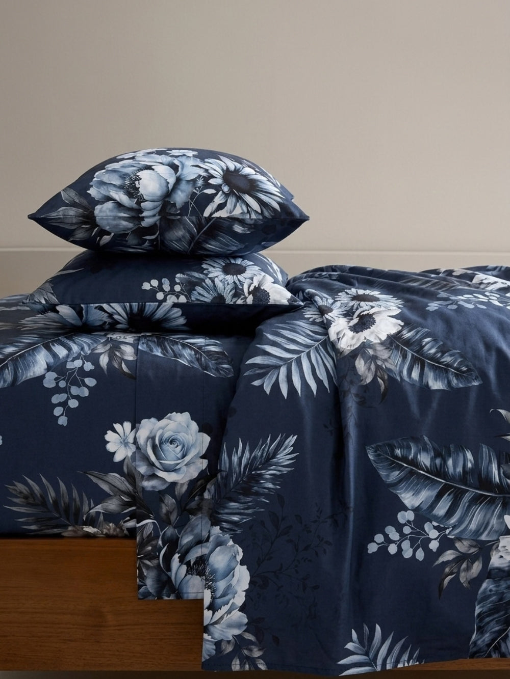 Navy Flora — 3 Piece Bedsheet Set