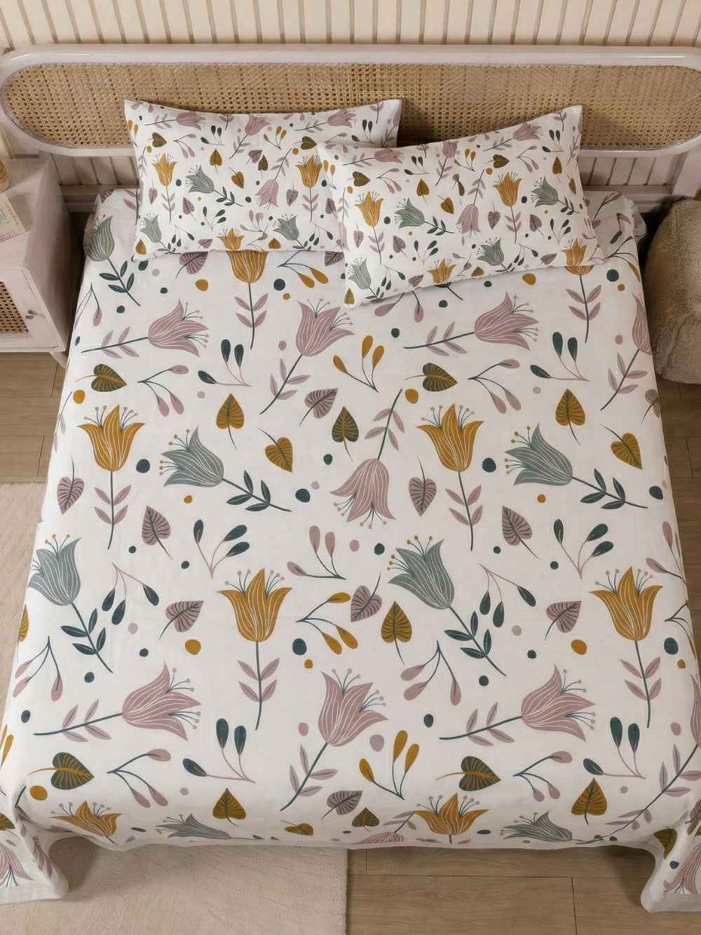 Nordic Bloom Botanical | Premium Blend | 3-Piece Bedsheet Set