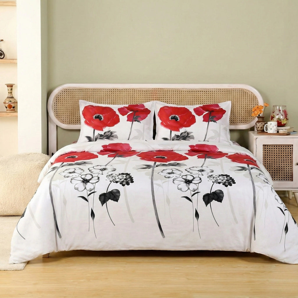 Scarlet Bloom Luxe Bedding – 100% Pure Cotton Bed Sheet Set – Premium Edition