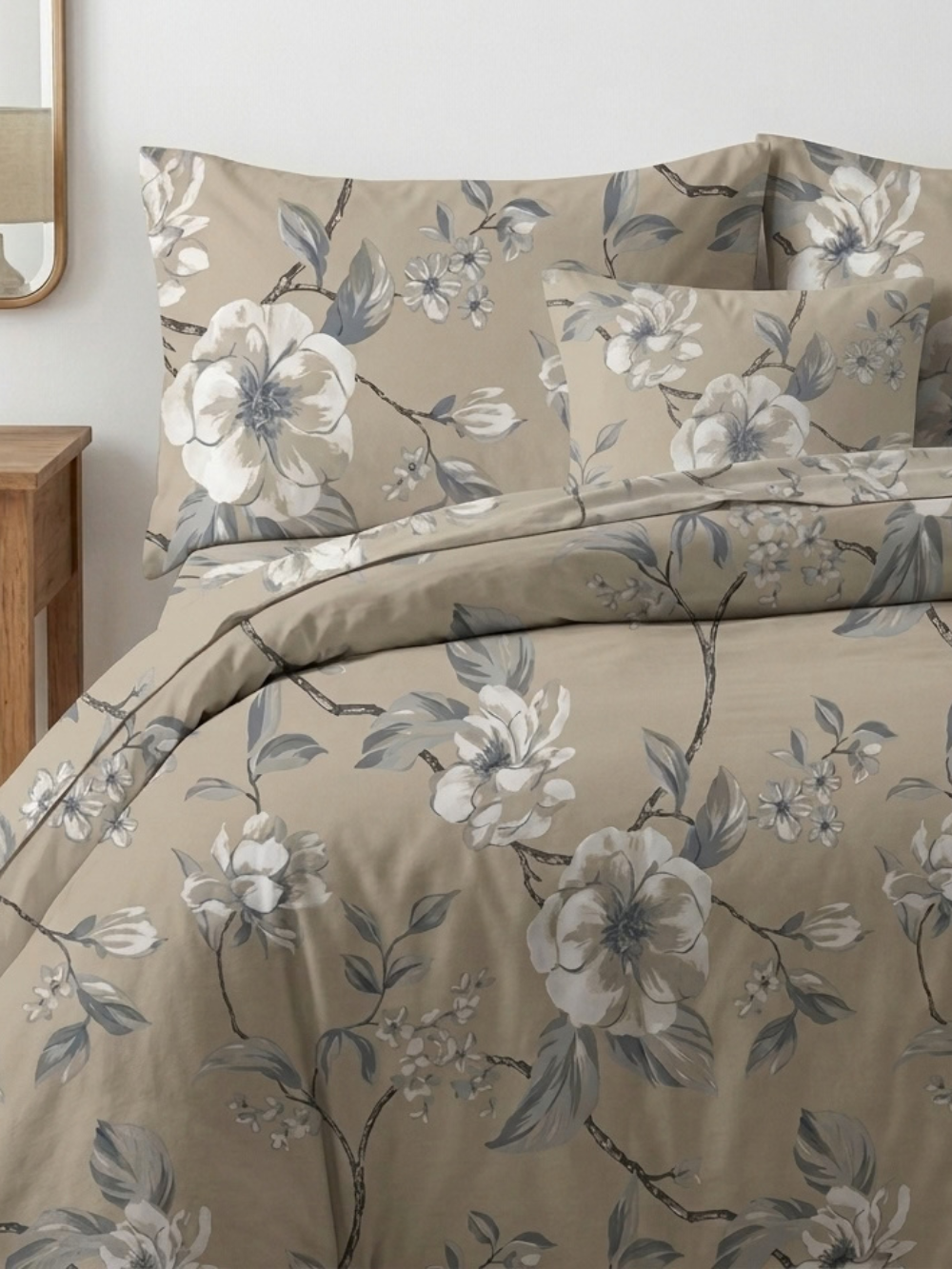 Taupe Blossom — 3 Piece Bedsheet Set